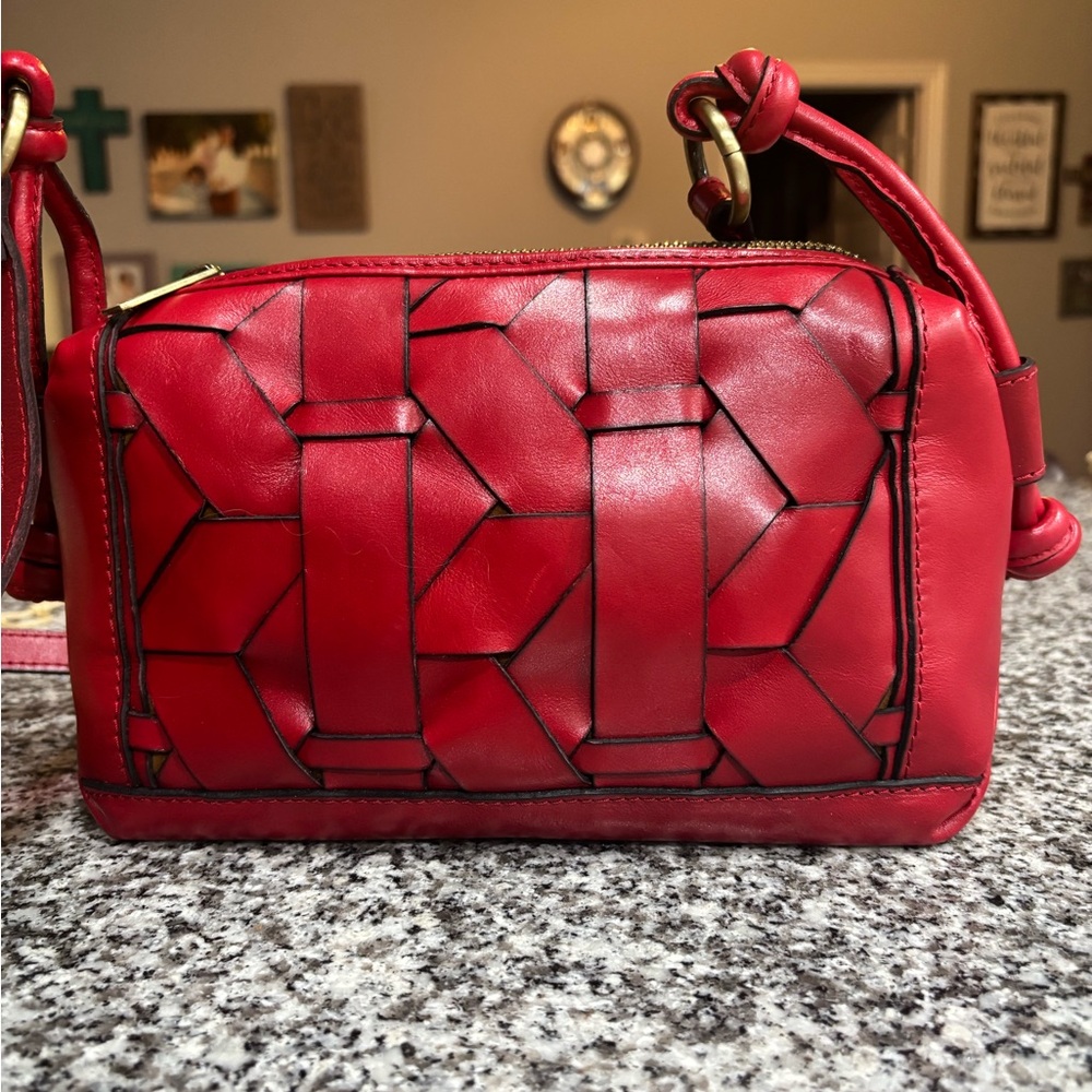 Patricia Nash woven leather shoulder bag.  Geometric Crossbody Bag